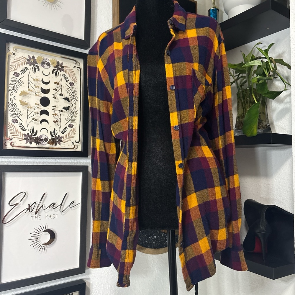 Time and Tru Yellow and Purple Plaid Shirt